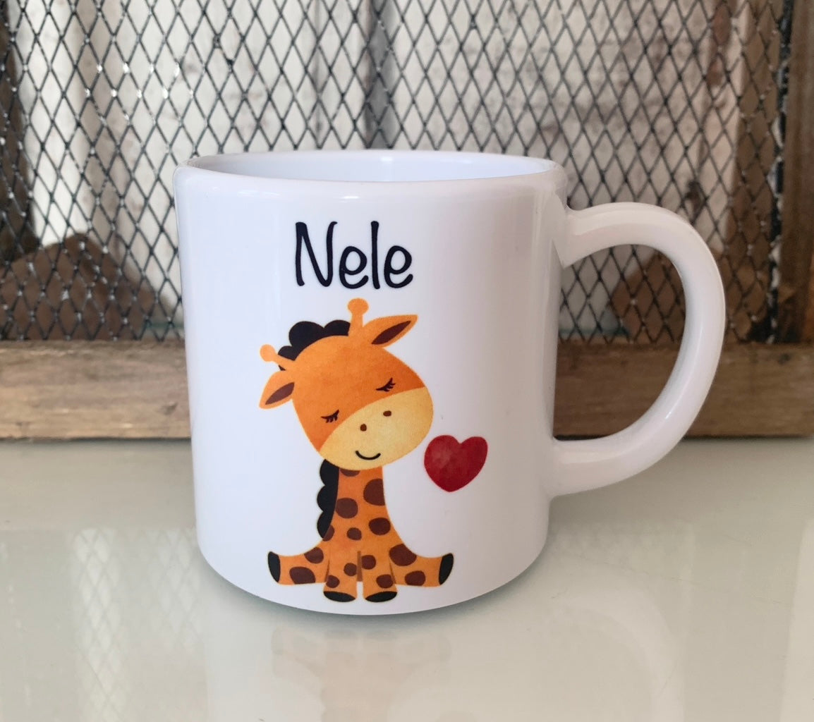 Kinderbecher personalisiert, Kindertasse, Kunststofftasse, Name, Geschenk, Kindergarten, Giraffe, Tiere, Weihnachten, Taufe